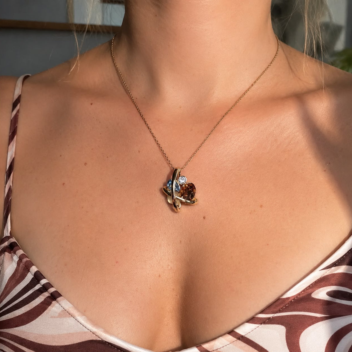 Cosmic Balance Aquamarine-Toned & Citrine-Toned Crystal Gold Plated Necklace