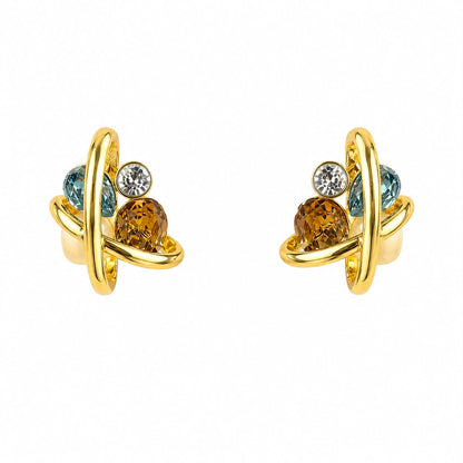 Cosmic Balance Aquamarine and  Citrine Toned Crystal Gold Plated Earrings