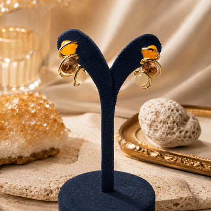 Solar Harmony Amber & Ivory Gold Plated Earrings