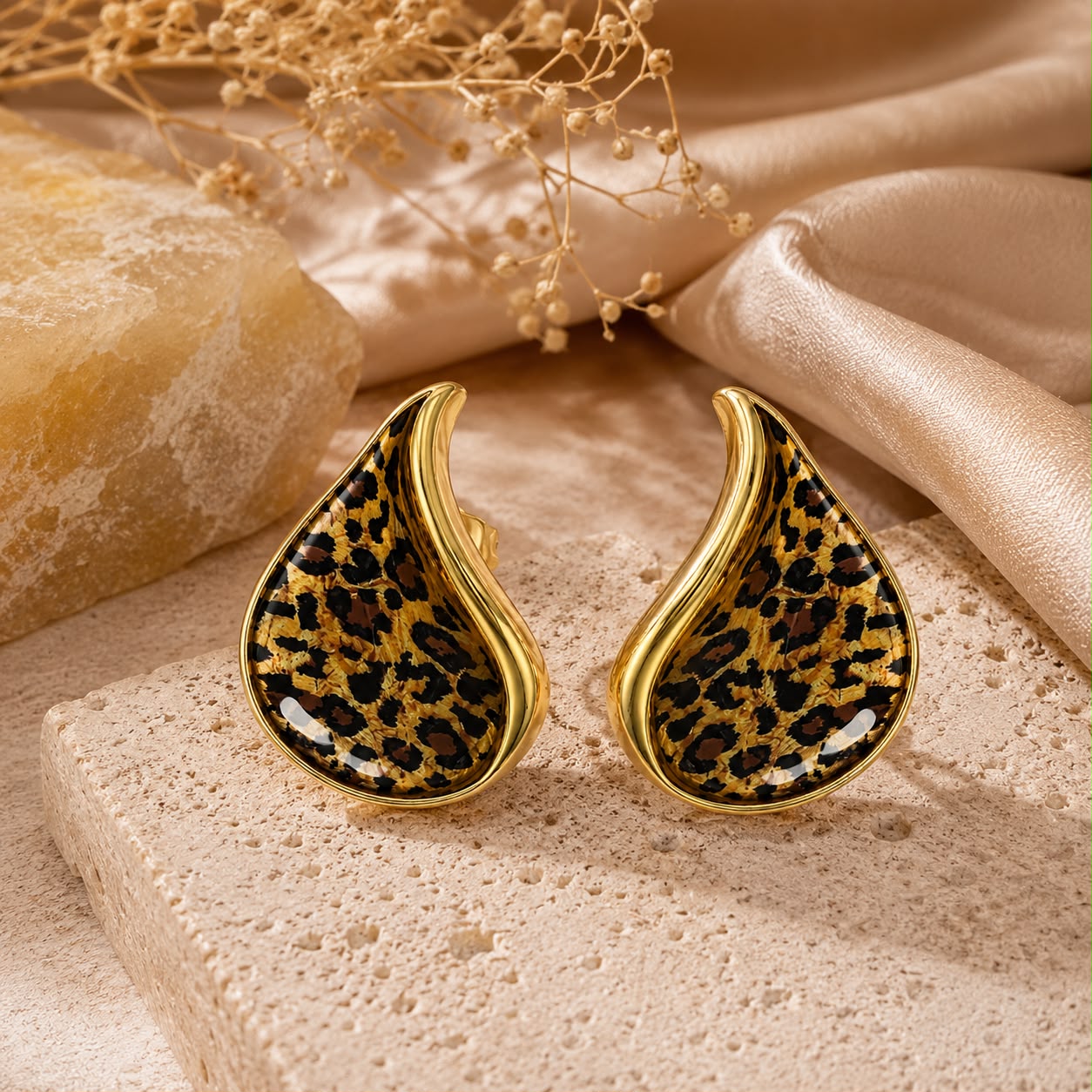Savanna Spirit Leopard Print Gold Plated Stud Earrings