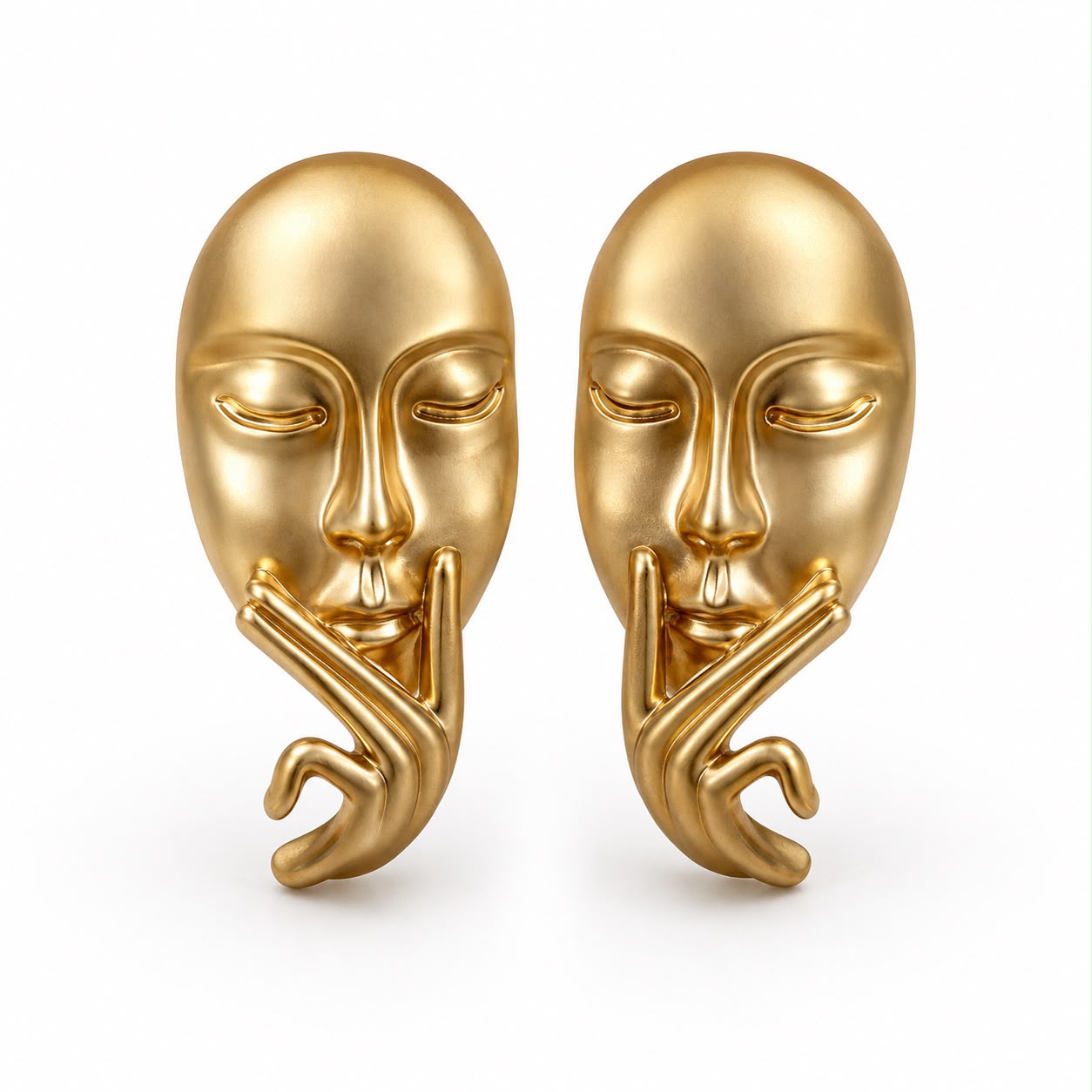 Silent Muse Sculptural Face Matte Gold Plated Earrings