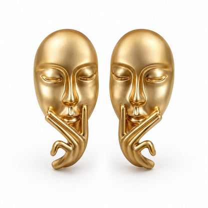 Silent Muse Sculptural Face Matte Gold Plated Earrings