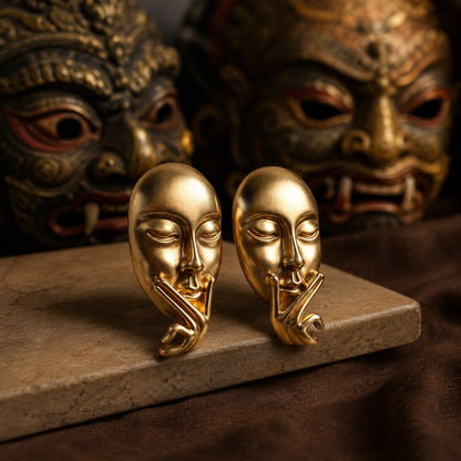 Silent Muse Sculptural Face Matte Gold Plated Earrings