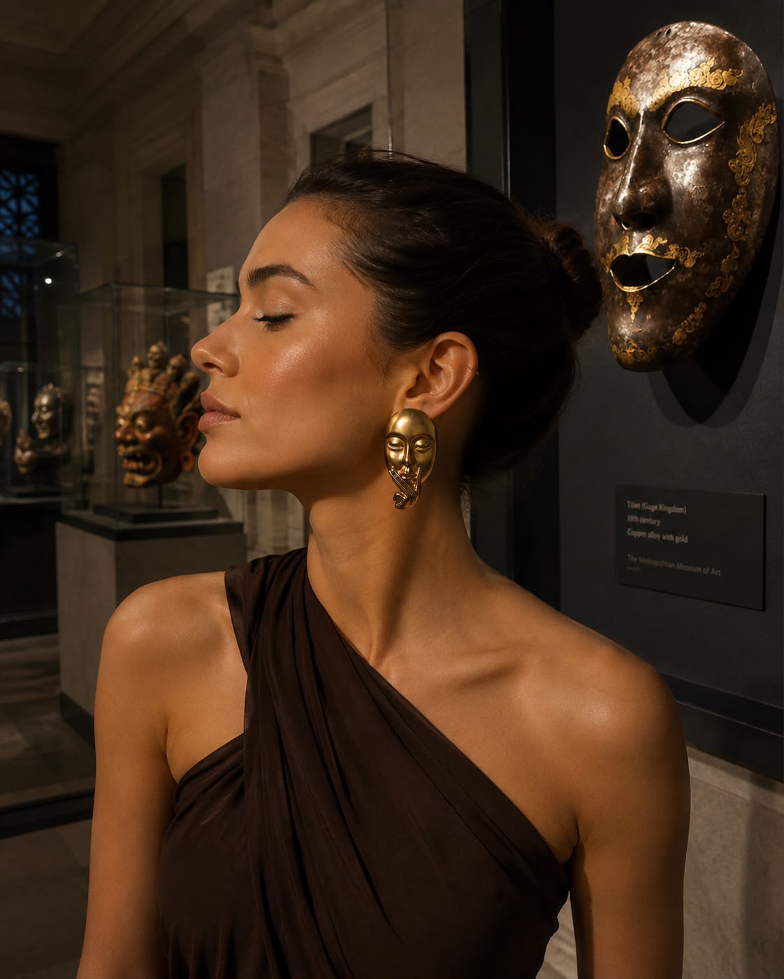 Silent Muse Sculptural Face Matte Gold Plated Earrings