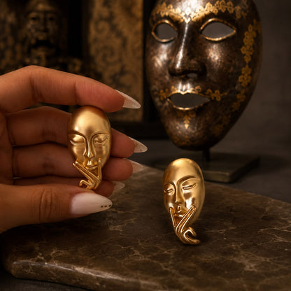 Silent Muse Sculptural Face Matte Gold Plated Earrings