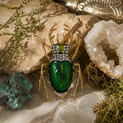 Crimson Guardian Gold Plated Green Brooch