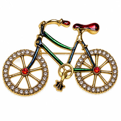 Joyride Colourful Enamel & Zirconia Vintage Gold Tone Bicycle Brooch