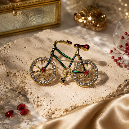 Joyride Colourful Enamel & Zirconia Vintage Gold Tone Bicycle Brooch