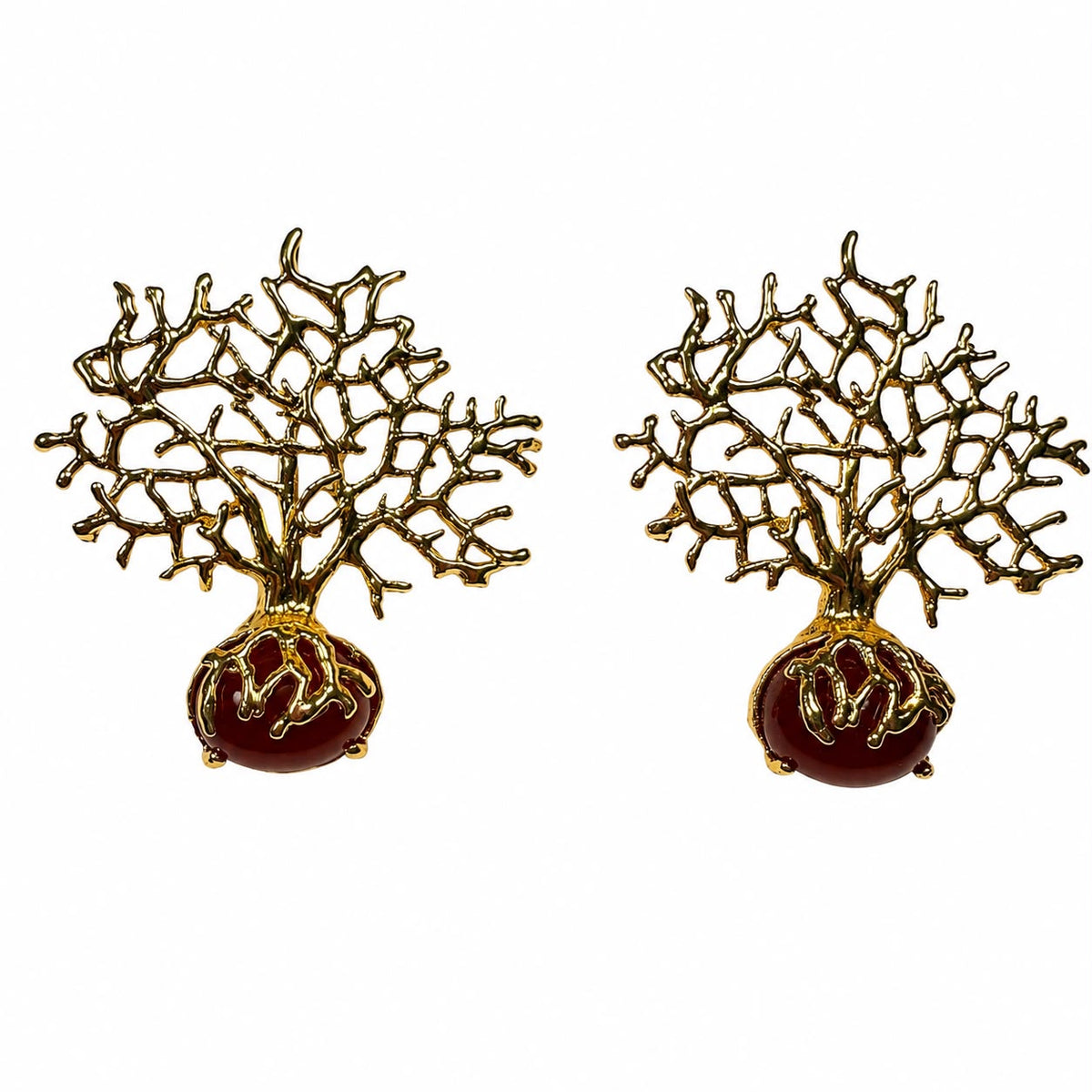 Roots of Vitality Natural Agate Tree of Life Gold Plated Earrings