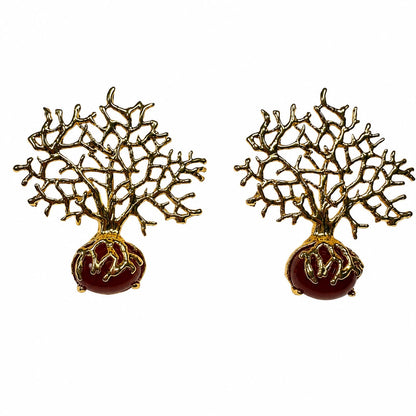 Roots of Vitality Natural Agate Tree of Life Gold Plated Earrings