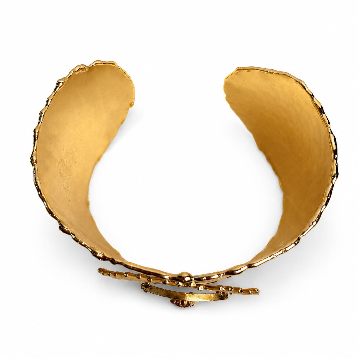 Divine Gaze Ruby Red Stone Evil Eye Gold Plated Statement Cuff Bracelet