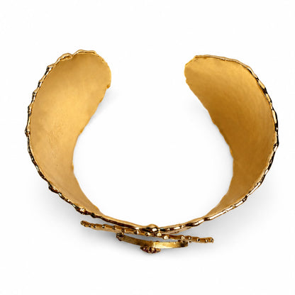 Divine Gaze Ruby Red Stone Evil Eye Gold Plated Statement Cuff Bracelet