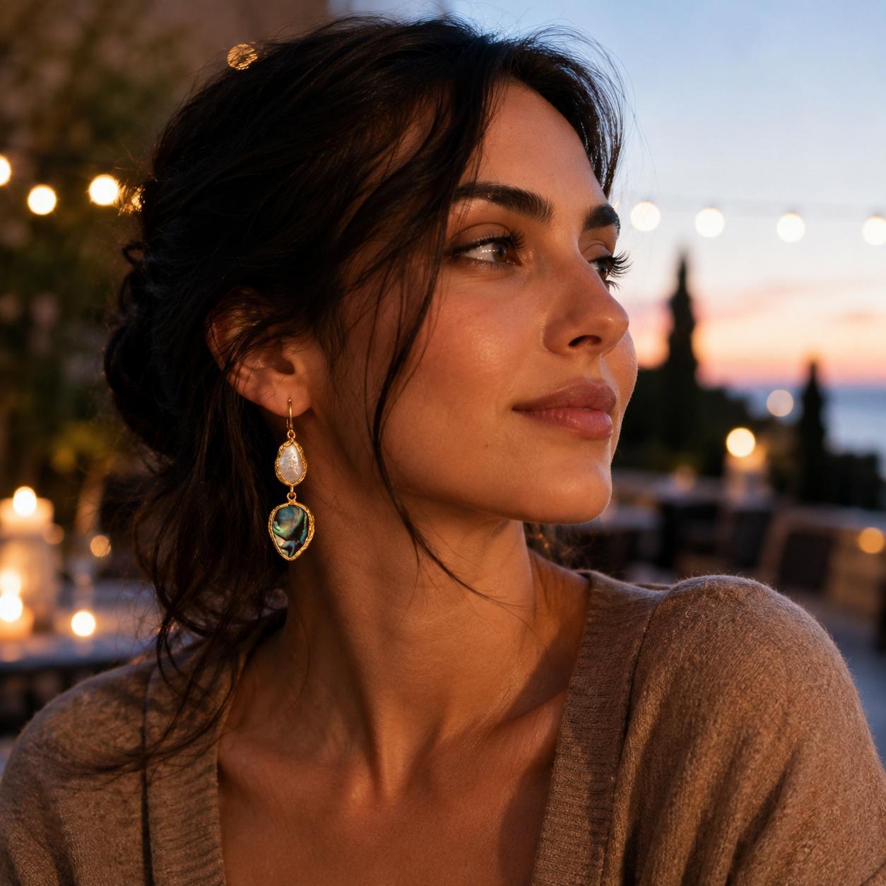 Ocean Muse Pearl & Iridescent Shell Gold Plated Drop Earrings