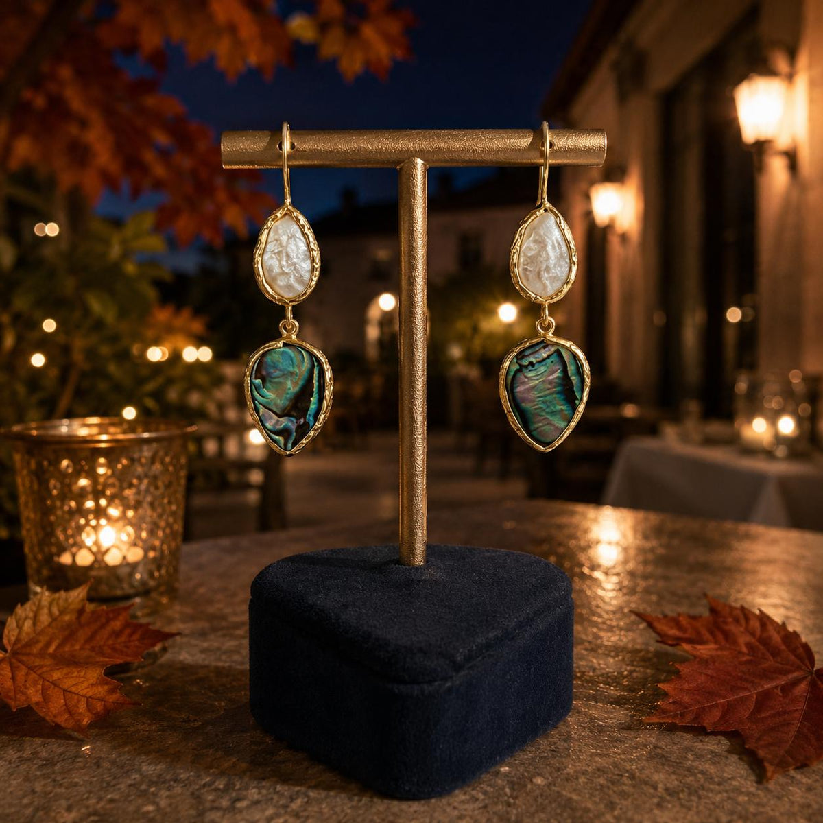 Ocean Muse Pearl & Iridescent Shell Gold Plated Drop Earrings