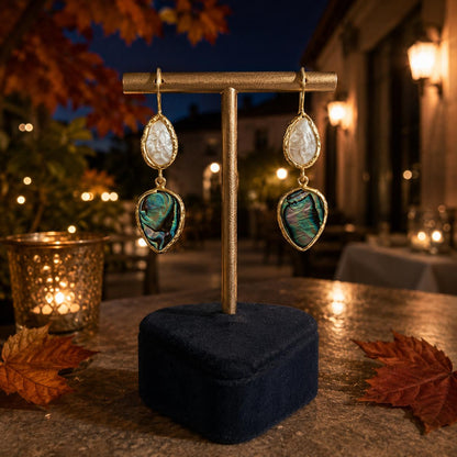 Ocean Muse Pearl & Iridescent Shell Gold Plated Drop Earrings