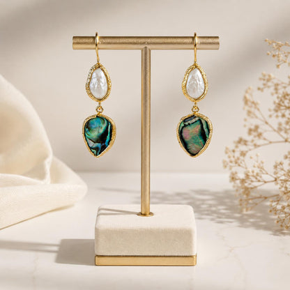 Ocean Muse Pearl & Iridescent Shell Gold Plated Drop Earrings