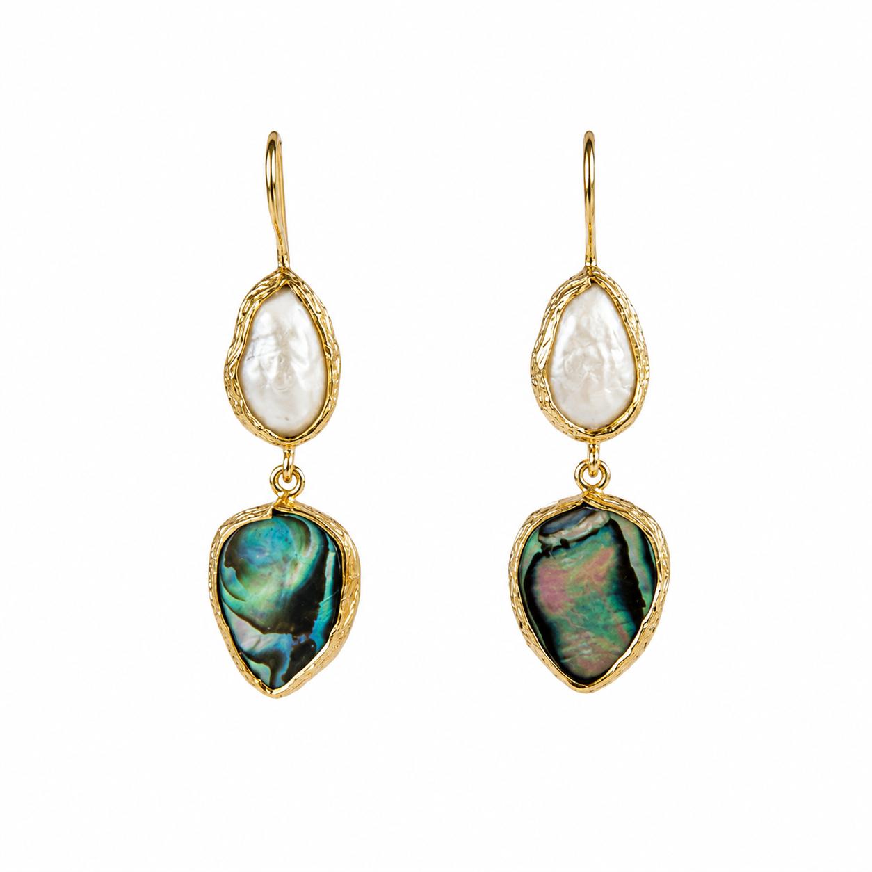 Ocean Muse Pearl & Iridescent Shell Gold Plated Drop Earrings