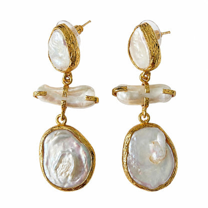 Cleopatra Baroque Pearl Gold Plated Statement Drop Earrings