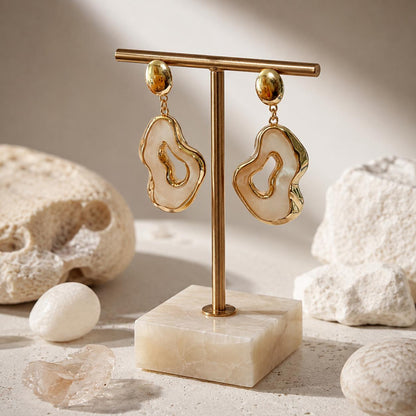 Lunar Veil Mother Of Pearl Inspired Gold Plated Drop Earrings