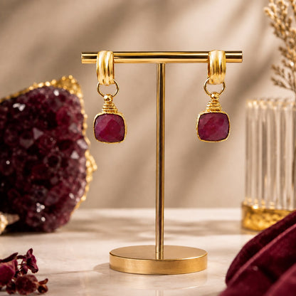 Crimson Reverie Ruby Tone Burgundy Stone Drop Earrings