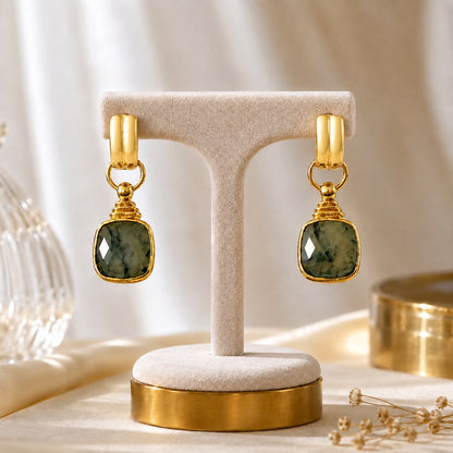 Mystic Labradorite Gold Plated Natural Stone Drop Earrings