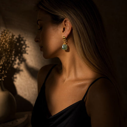 Mystic Labradorite Gold Plated Natural Stone Drop Earrings