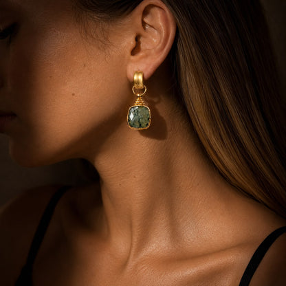 Mystic Labradorite Gold Plated Natural Stone Drop Earrings