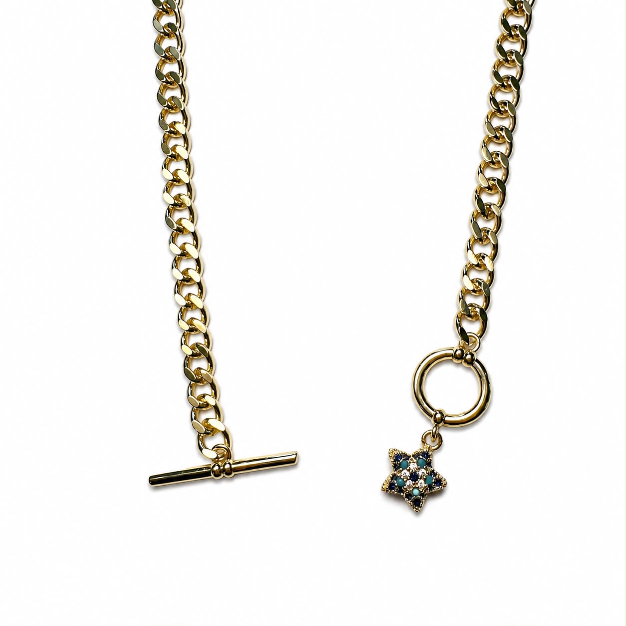 Celestial Guardian Evil Eye Star Gold Plated Toggle Necklace