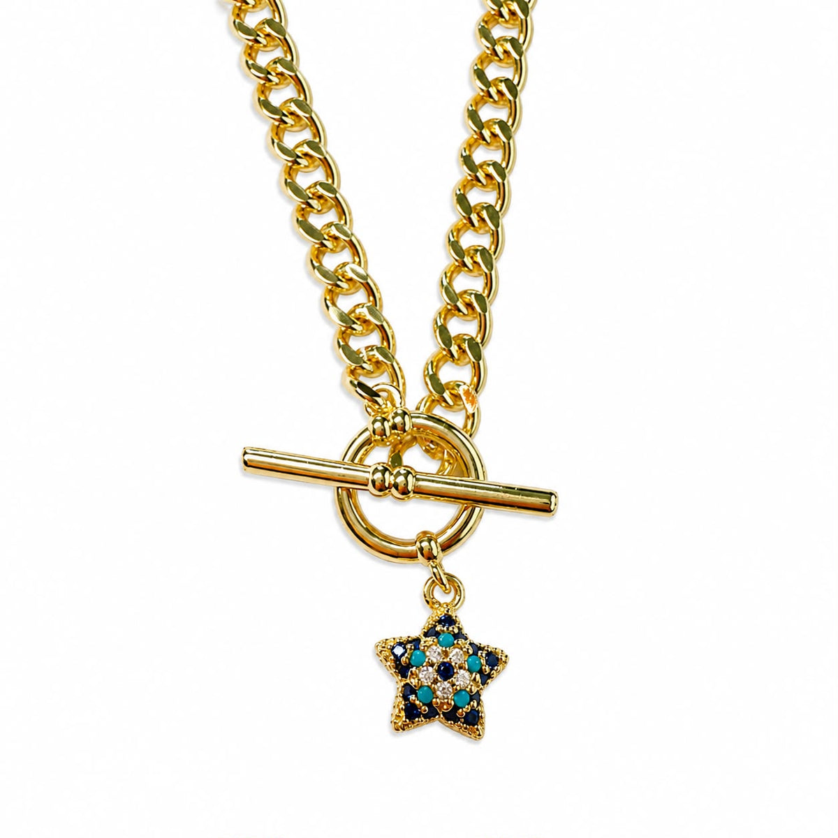 Celestial Guardian Evil Eye Star Gold Plated Toggle Necklace