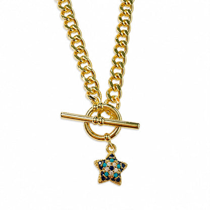 Celestial Guardian Evil Eye Star Gold Plated Toggle Necklace