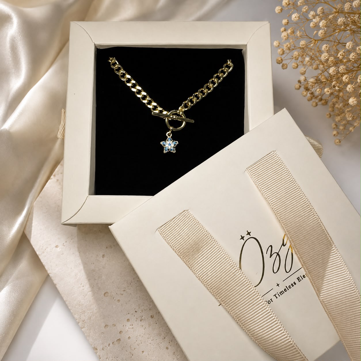 Celestial Guardian Evil Eye Star Gold Plated Toggle Necklace