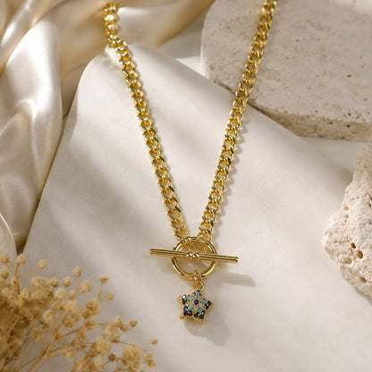 Celestial Guardian Evil Eye Star Gold Plated Toggle Necklace