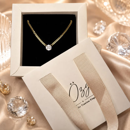 Starlight Solitaire Zircon Gold Plated Statement Chain Necklace