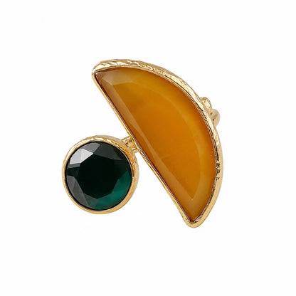 Golden Balance Honey Chalcedony & Green Onyx Gold Plated Adjustable Ring