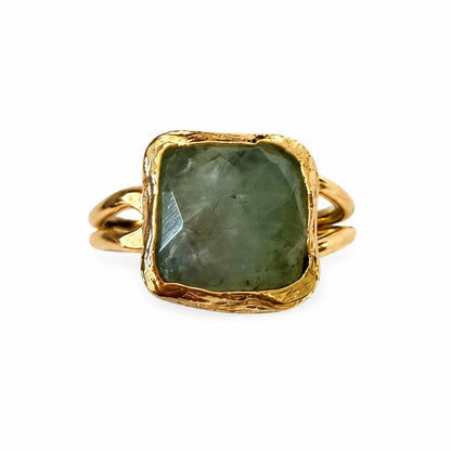 Natural Mystic Labradorite Gold Plated Adjustable Statement Ring