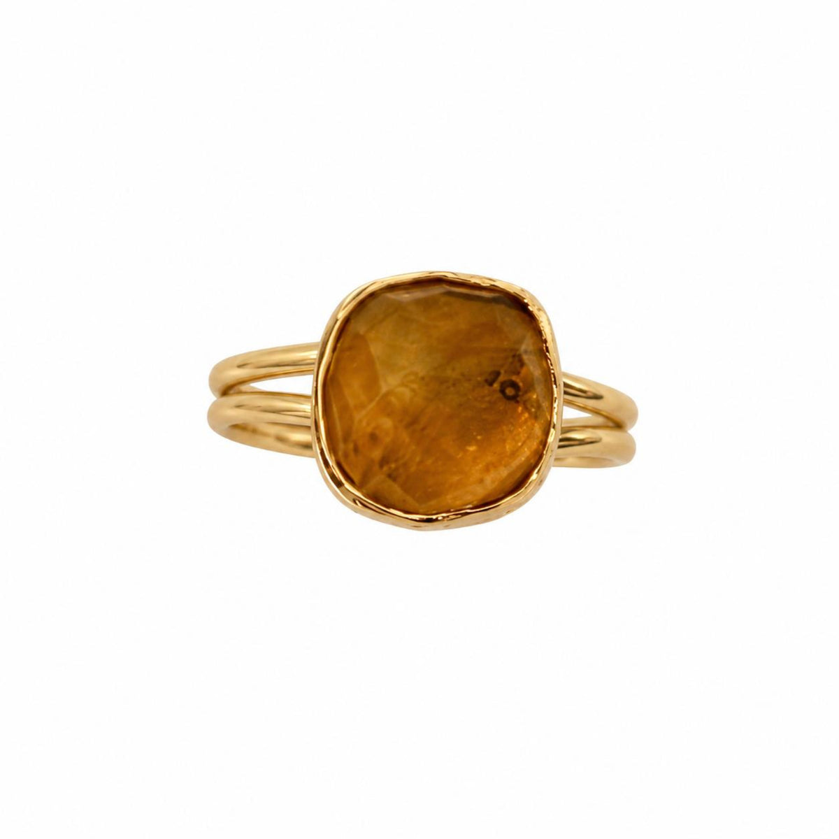 Natural Golden Citrine Gold Plated Adjustable Statement Ring
