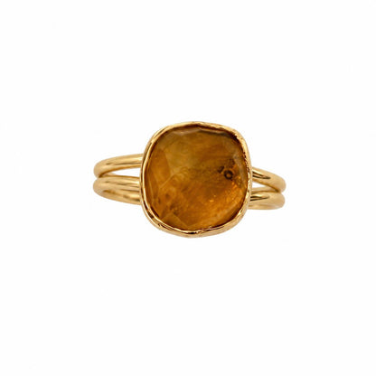Natural Golden Citrine Gold Plated Adjustable Statement Ring