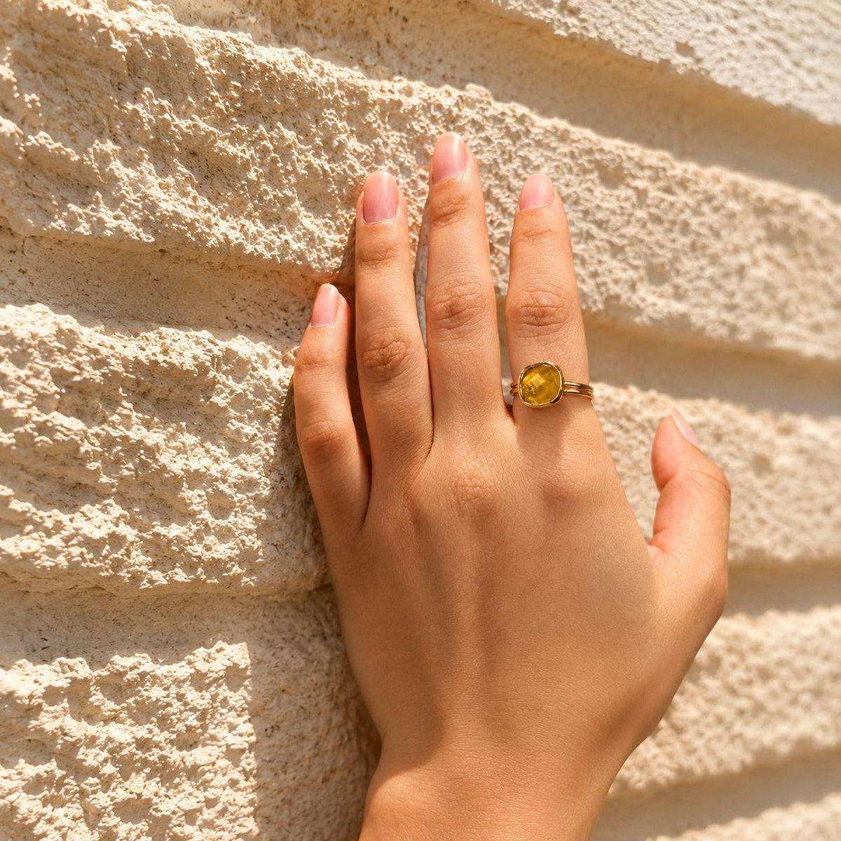 Natural Golden Citrine Gold Plated Adjustable Statement Ring