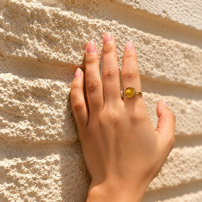 Natural Golden Citrine Gold Plated Adjustable Statement Ring