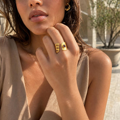 Mystic Egypt Ruby Gold Plated Adjustable Cuff Ring