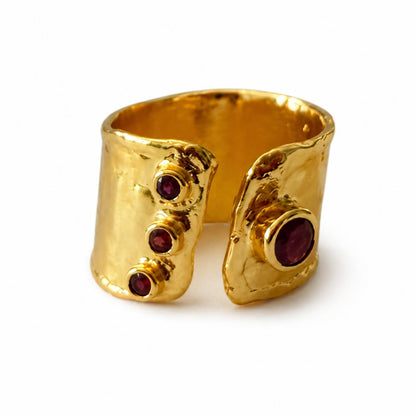Mystic Egypt Ruby Gold Plated Adjustable Cuff Ring
