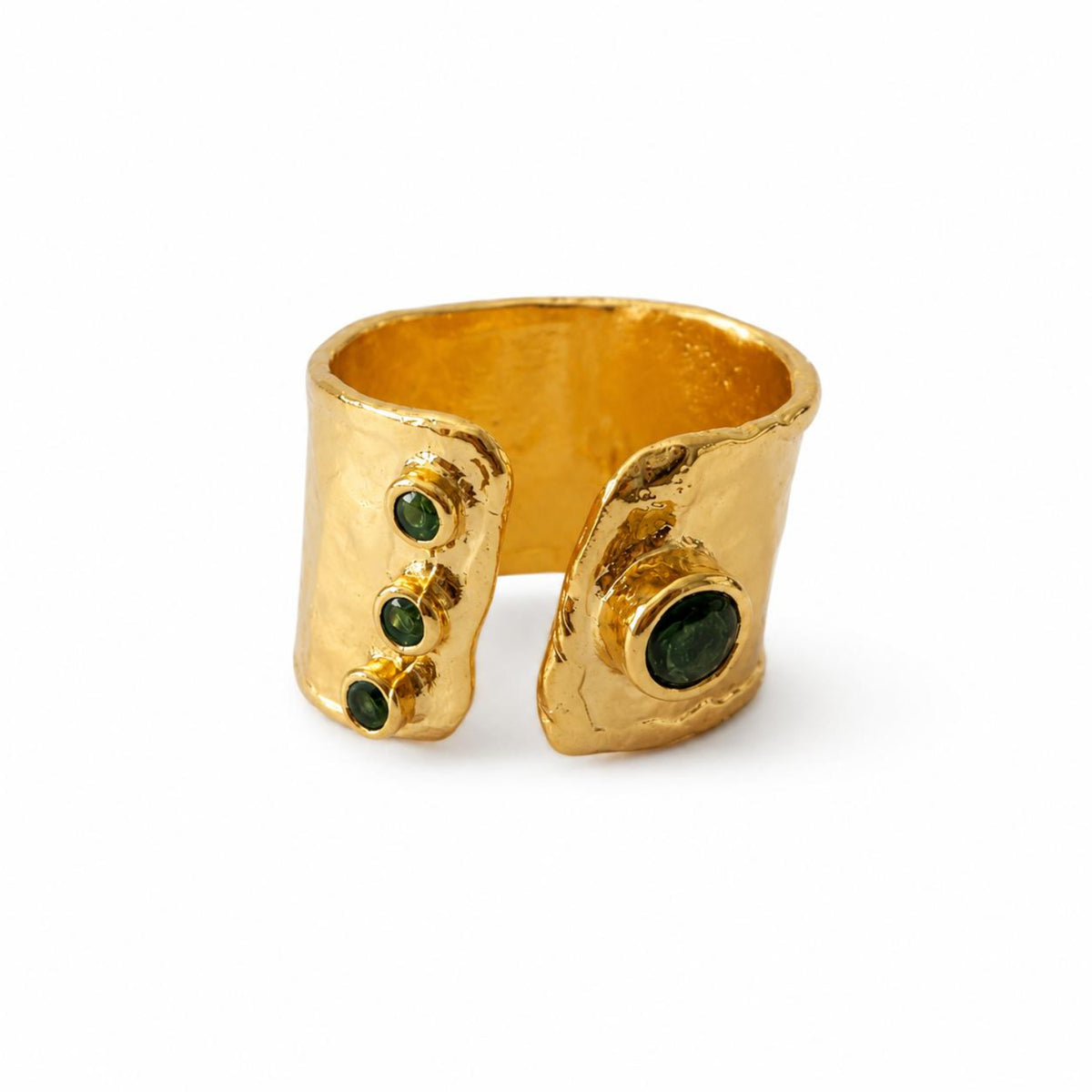 Mystic Egypt Emerald Gold Plated Adjustable Cuff Ring
