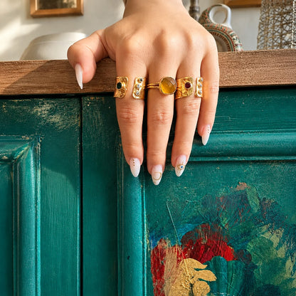 Mystic Egypt Emerald Gold Plated Adjustable Cuff Ring