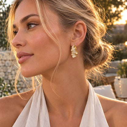Ocean Whisper Pearl Effect Gold Plated Stud Earrings