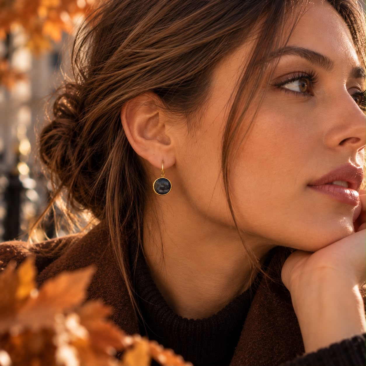 Mystic Shadow Black Labradorite & Gold Plated Brass Drop Earrings