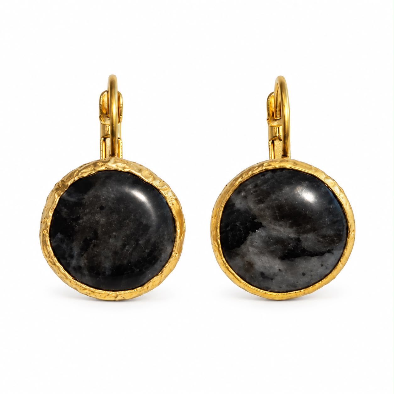 Mystic Shadow Black Labradorite & Gold Plated Brass Drop Earrings