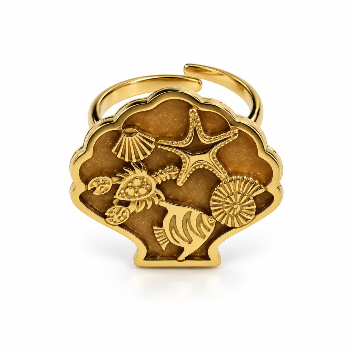 Bosphorus Sea Treasures Gold Tone Adjustable Statement Ring