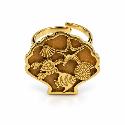 Bosphorus Sea Treasures Gold Tone Adjustable Statement Ring