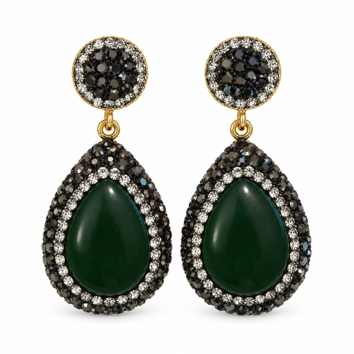 Hürrem Palace Emerald-Effect Hand Embellished Ottoman-Inspired Drop Earrings