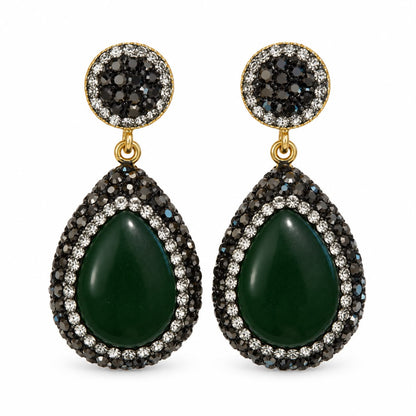 Hürrem Palace Emerald-Effect Hand Embellished Ottoman-Inspired Drop Earrings